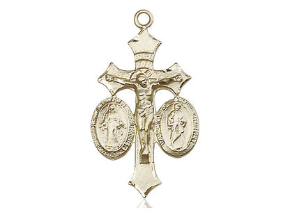 14kt Gold Filled Jesus, Mary & Joseph Pendant on a 24 inch Gold Plate Heavy Curb Chain - Unique Catholic Gifts