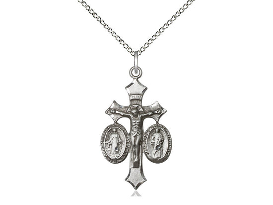 Sterling Silver Jesus, Mary & Joseph Pendant on a 18 inch Sterling Silver Light Curb Chain - Unique Catholic Gifts