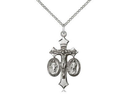 Sterling Silver Jesus, Mary & Joseph Pendant on a 18 inch Sterling Silver Light Curb Chain - Unique Catholic Gifts