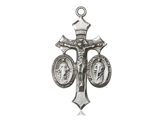 Sterling Silver Jesus, Mary & Joseph Pendant on a 18 inch Sterling Silver Light Curb Chain - Unique Catholic Gifts