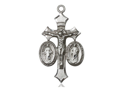 Sterling Silver Jesus, Mary & Joseph Pendant on a 18 inch Sterling Silver Light Curb Chain - Unique Catholic Gifts