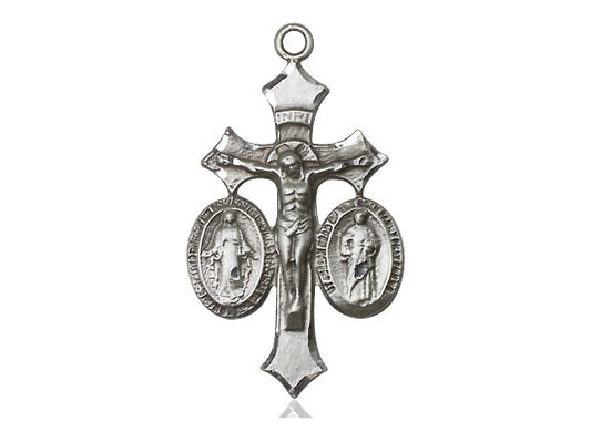 Sterling Silver Jesus, Mary & Joseph Pendant on a 18 inch Sterling Silver Light Curb Chain - Unique Catholic Gifts