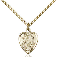 14kt Gold Filled Miraculous Medal Heart Pendant 1/2" with 18" chain - Unique Catholic Gifts