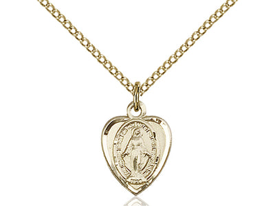 14kt Gold Filled Miraculous Medal Heart Pendant 1/2