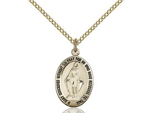 Gold Filled Miraculous Medal Pendant (3/8") with 18" chain - Unique Catholic Gifts