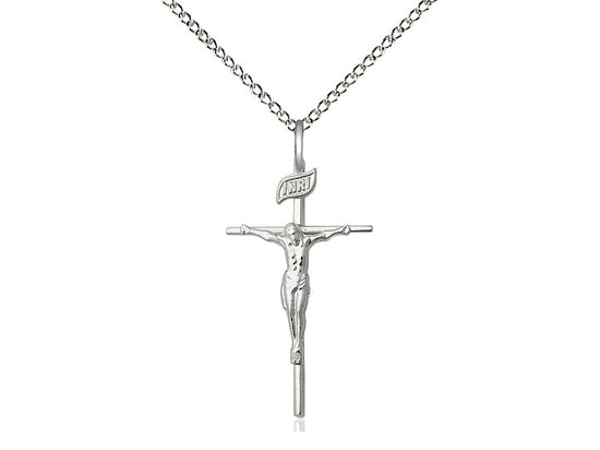 Sterling Silver Crucifix Pendant on a 18 inch Sterling Silver Light Curb Chain - Unique Catholic Gifts