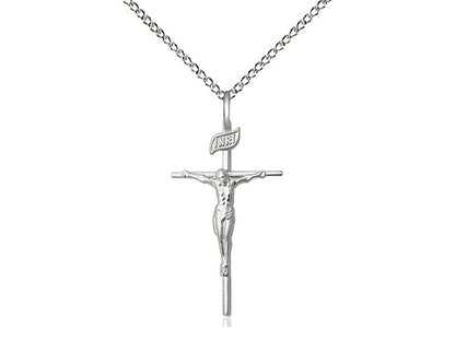 Sterling Silver Crucifix Pendant on a 18 inch Sterling Silver Light Curb Chain - Unique Catholic Gifts