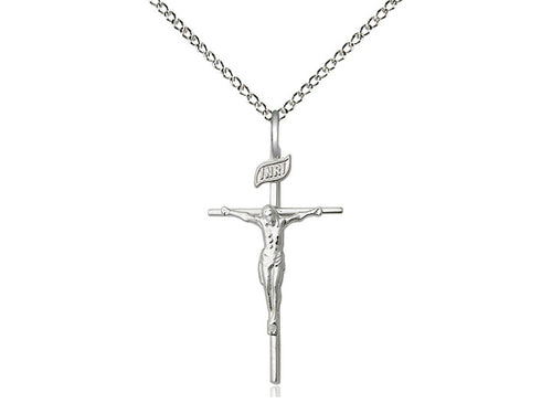 Sterling Silver Crucifix Pendant on a 18 inch Sterling Silver Light Curb Chain - Unique Catholic Gifts