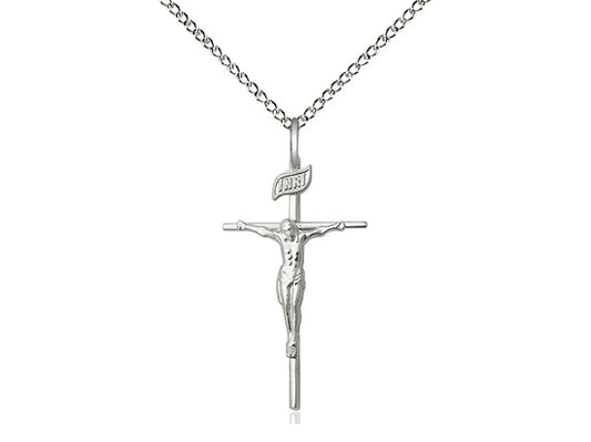 Sterling Silver Crucifix Pendant on a 18 inch Sterling Silver Light Curb Chain - Unique Catholic Gifts