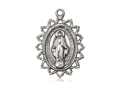 Sterling Silver Miraculous Pendant on a 18 inch Sterling Silver Light Curb Chain - Unique Catholic Gifts