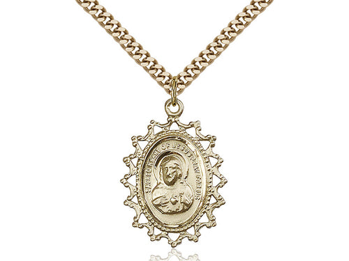 14kt Gold Filled Scapular Pendant on a 24 inch Gold Plate Heavy Curb Chain - Unique Catholic Gifts