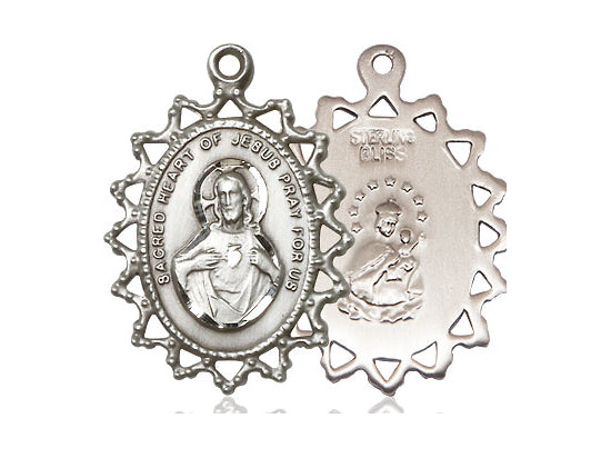 Sterling Silver Scapular Pendant on a 24 inch Light Rhodium Heavy Curb Chain - Unique Catholic Gifts