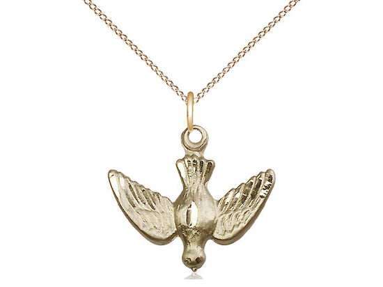14kt Gold Filled Holy Spirit Pendant on a 18 inch Gold Filled Light Curb Chain - Unique Catholic Gifts
