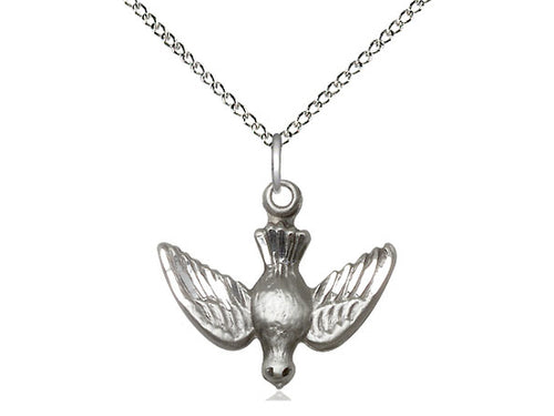 Sterling Silver Holy Spirit Pendant on a 18 inch Sterling Silver Light Curb Chain - Unique Catholic Gifts