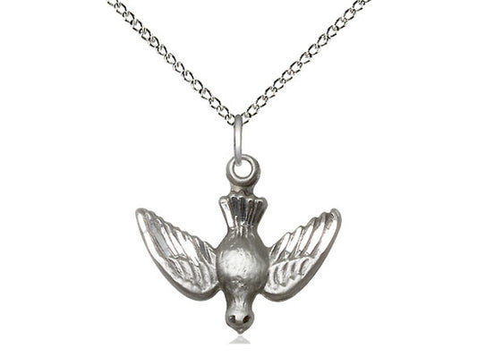 Sterling Silver Holy Spirit Pendant on a 18 inch Sterling Silver Light Curb Chain - Unique Catholic Gifts