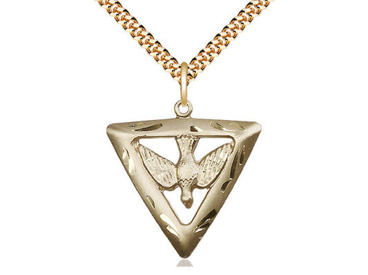 14kt Gold Filled Holy Spirit / Triangle Pendant on a 24 inch Gold Plate Heavy Curb Chain - Unique Catholic Gifts
