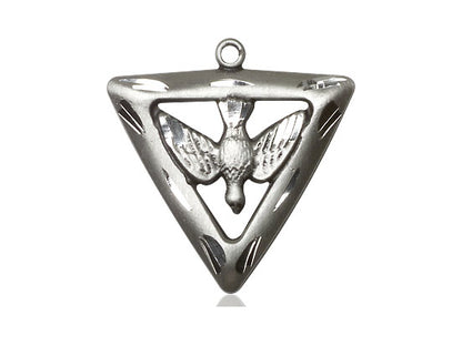 Sterling Silver Holy Spirit Triangle Pendant on a 24 inch Light Rhodium Heavy Curb Chain - Unique Catholic Gifts