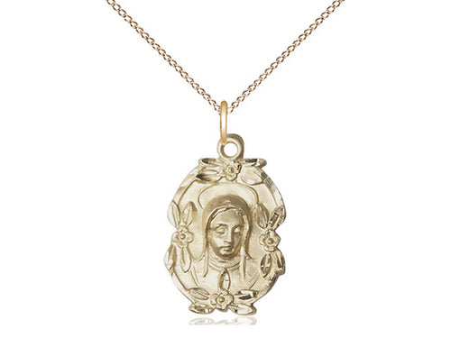 14kt Gold Filled Madonna Pendant on a 18 inch Gold Filled Light Curb Chain - Unique Catholic Gifts