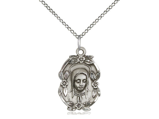 Sterling Silver Madonna Pendant on a 18 inch Sterling Silver Light Curb Chain - Unique Catholic Gifts