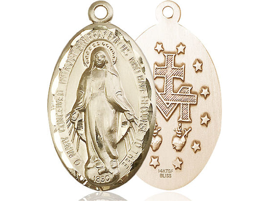 14kt Gold Filled Miraculous Pendant on a 24 inch Gold Plate Heavy Curb Chain - Unique Catholic Gifts