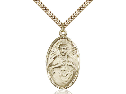14kt Gold Filled Scapular Pendant on a 24 inch Gold Plate Heavy Curb Chain - Unique Catholic Gifts