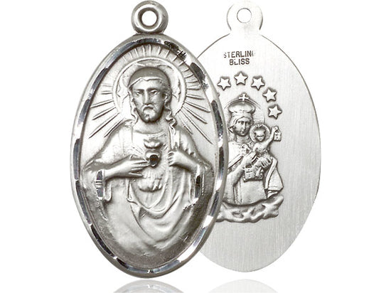 Sterling Silver Scapular Pendant on a 24 inch Light Rhodium Heavy Curb Chain - Unique Catholic Gifts