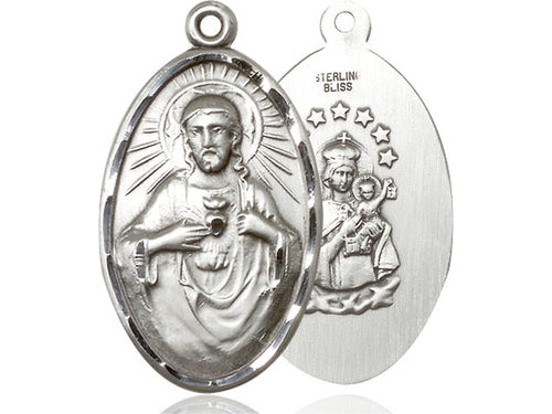 Sterling Silver Scapular Pendant on a 24 inch Light Rhodium Heavy Curb Chain - Unique Catholic Gifts