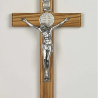 Saint Benedict Olive Wood - Silver Tone - Unique Catholic Gifts