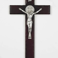 Saint Benedict Cherry Wood Cross - Silver Tone - Unique Catholic Gifts