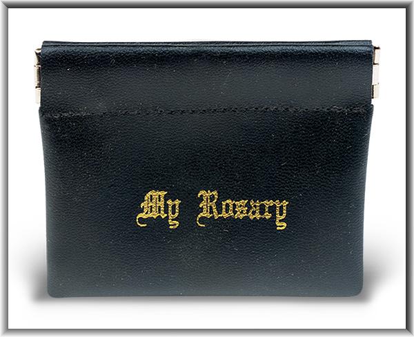 Black vinyl Leatherette Rosary Pouch (Sqeeze open and Snaps Closed) - Unique Catholic Gifts