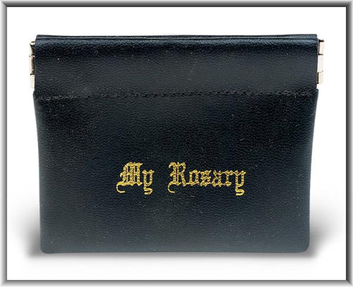 Black vinyl Leatherette Rosary Pouch (Sqeeze open and Snaps Closed) - Unique Catholic Gifts