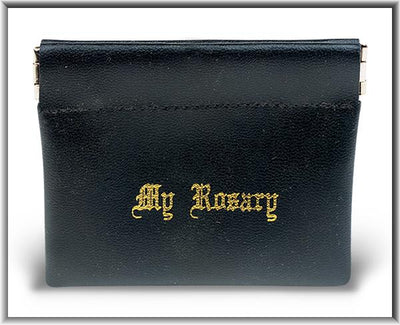 Black vinyl Leatherette Rosary Pouch (Sqeeze open and Snaps Closed) - Unique Catholic Gifts