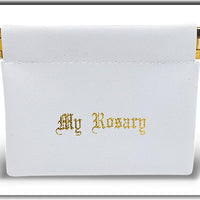 White Vinyl Leatherette Rosary Pouch (Squeeze open and Snaps Closed) - Unique Catholic Gifts