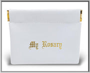 White Vinyl Leatherette Rosary Pouch (Squeeze open and Snaps Closed) - Unique Catholic Gifts