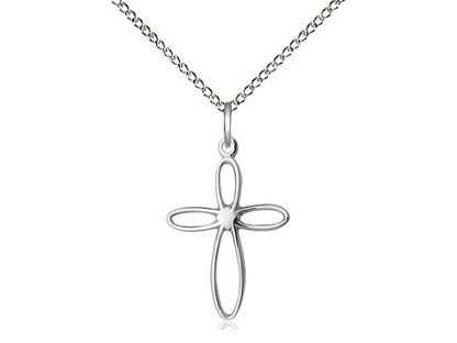 Sterling Silver Loop Cross Pendant on a 18 inch Sterling Silver Light Curb Chain - Unique Catholic Gifts
