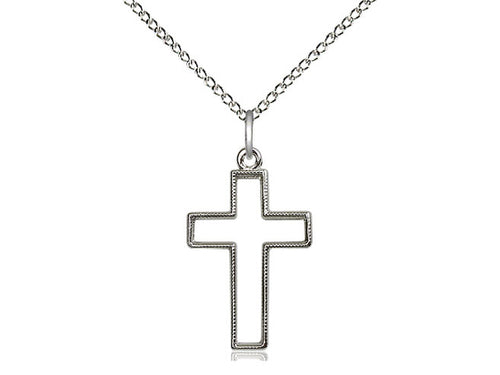 Sterling Silver Cross Pendant on a 18 inch Sterling Silver Light Curb Chain - Unique Catholic Gifts