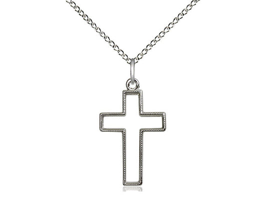 Sterling Silver Cross Pendant on a 18 inch Sterling Silver Light Curb Chain - Unique Catholic Gifts