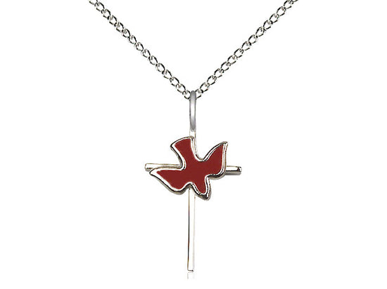 Sterling Silver Cross Holy Spirit Pendant on a 18 inch Sterling Silver Light Curb Chain - Unique Catholic Gifts