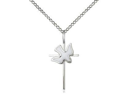 Sterling Silver Cross Holy Spirit Pendant on a 18 inch Sterling Silver Light Curb Chain - Unique Catholic Gifts