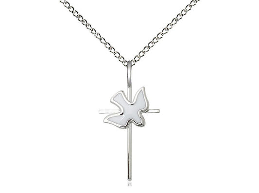 Sterling Silver Cross Holy Spirit Pendant on a 18 inch Sterling Silver Light Curb Chain - Unique Catholic Gifts