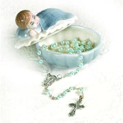 Porcelain Baby Keepsake Box with Rosary - Boy - Checkered Blanket - Unique Catholic Gifts