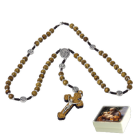 St. Joseph Wooden Rosary with Metallic Medals - 7mm - Unique Catholic Gifts
