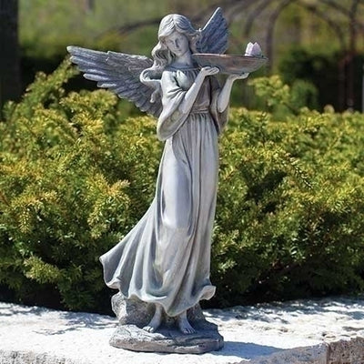 Angel W/bird Feeder & Butterfly Statue 20.25