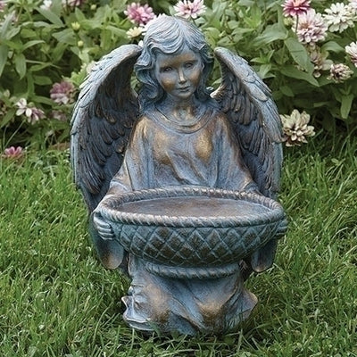 Bronze Angel W/basket Statue 13.75