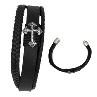 Men's Genuine Leather Bracelet with Cross - Unique Catholic Gifts