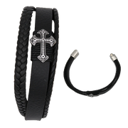 Men's Genuine Leather Bracelet with Cross - Unique Catholic Gifts