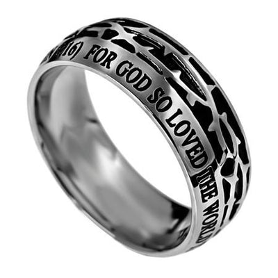Men's Crown of Thorns Ring John 3:16 - Unique Catholic Gifts
