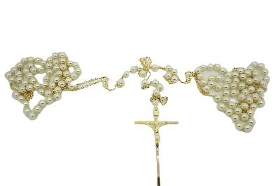 Wedding Lasso Rosary Gold and Pearls - Unique Catholic Gifts