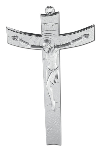 Silver Plated Contemporary 5 1/2" Metal Crucifix - Unique Catholic Gifts
