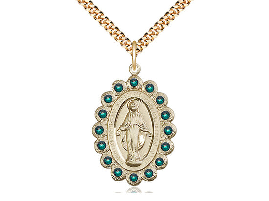 14kt Gold Filled Miraculous Pendant on a 24 inch Gold Plate Heavy Curb Chain - Unique Catholic Gifts